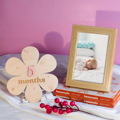 Miniatura 4 de Tarjetas de hitos mensuales para bebés - Discos de hitos mensuales de madera - Accesorios para fotografía de recién nacidos para documentar el Flor