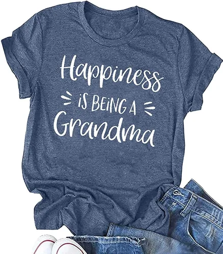 Camisetas de la nueva abuela para mujer con la frase "Happiness is Being a Grandma", camiseta divertida y bonita para abuela