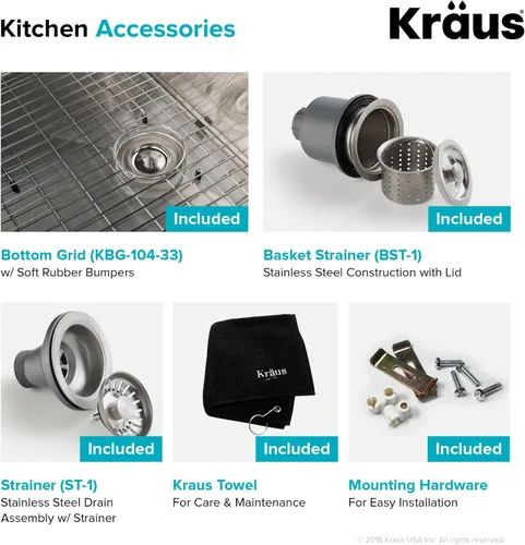 Miniatura 5 de Kraus Standart Pro KHU104-33 - Fregadero de cocina de 33 pulgadas con montaje inferior, doble tazón 60/40, calibre 16, acero inoxidable