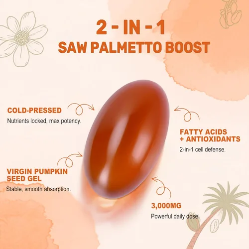 Miniatura 3 de Aceite de semilla de calabaza con extracto de palmito en cápsulas blandas, 3000 mg por porción, 300/600 cápsulas blandas Prensado en frío
