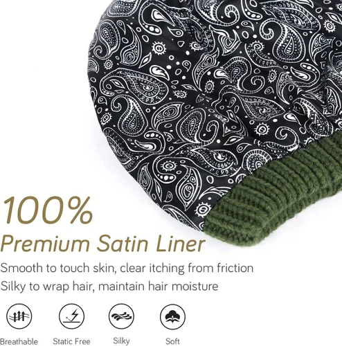 Miniatura 30 de FURTALK Gorro de invierno para mujer, con forro de satén, tejido trenzado, grueso, holgado, gorro cálido