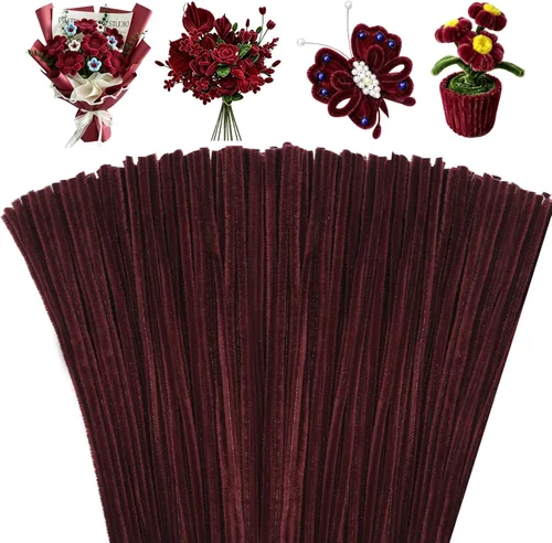 Miniatura 12 de Mnuizu - 200 limpiadores de tuberías, tallos de chenilla para manualidades, varillas esponjosas para manualidades navideñas y suministros de Rosa