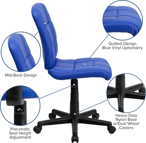Miniatura 4 de Flash Furniture - Silla giratoria de respaldo medio de vinilo, acolchada, color negro Azul