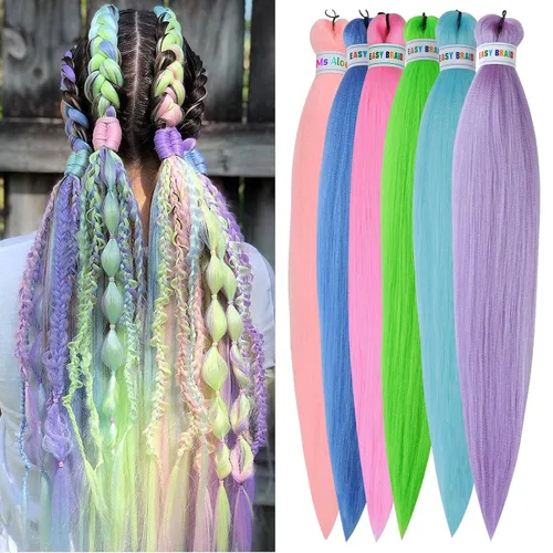 Miniatura 10 de Cabello trenzado colorido preestirado, trenzas de color de 26 pulgadas, extensiones de cabello preestirado, extensiones de cabello multicolor 6