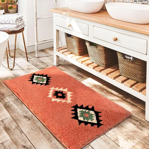 Miniatura 10 de DEXDE Alfombras de Baño Bohemias Marroquíes Alfombra de Baño 20x32 Pulgadas - Tapete de Baño Geométrico Antideslizante, Beige Crema Lavable a
