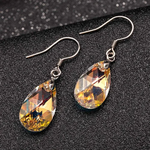 Miniatura 24 de Aretes colgantes de cristal austriaco con forma de lágrima para mujer, joyería hipoalergénica de plata de ley 925