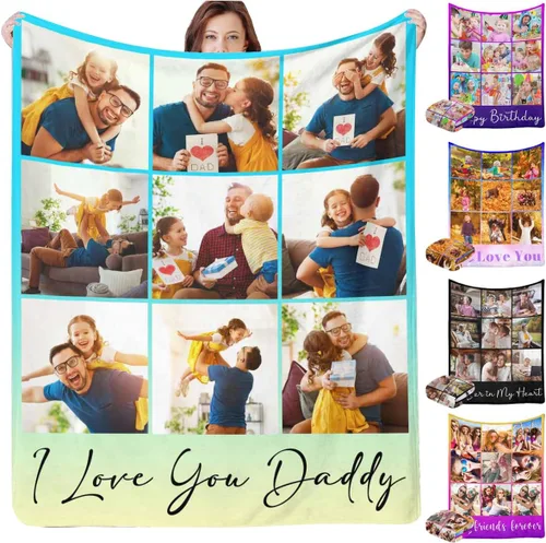 Miniatura 9 de InterestPrint Manta personalizada con texto fotográfico, 9 fotos, Best Dog Ever - Manta personalizada de franela polar para cumpleaños familiar, se