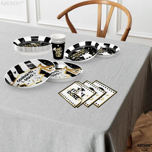 Miniatura 2 de KatchOn, Platos y servilletas de graduación 2024 – Paquete de 100, sirve 25 Suministros para fiesta de graduación 2024 Decoraciones de Negro