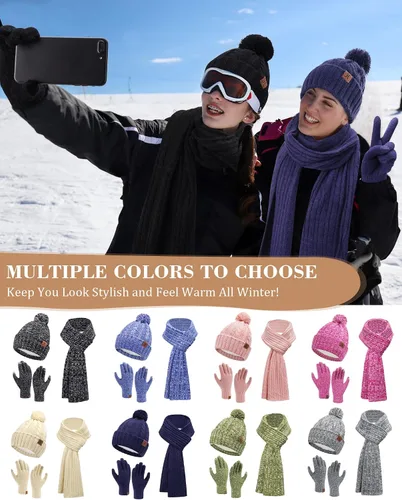 Miniatura 5 de Conjunto de bufanda larga de punto acanalado con forro polar y gorro para pantalla táctil, regalos para mujer
