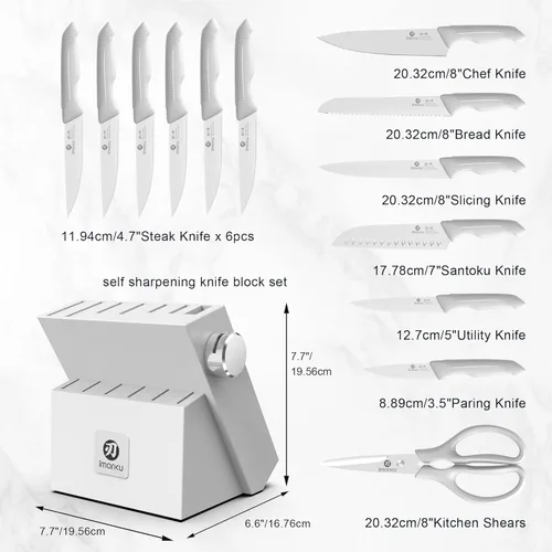 Miniatura 5 de imarku Juego de cuchillos de cocina de 14 piezas, juego de cuchillos Gyutou grises con bloque y afilador integrado, cuchillos para carne ultra