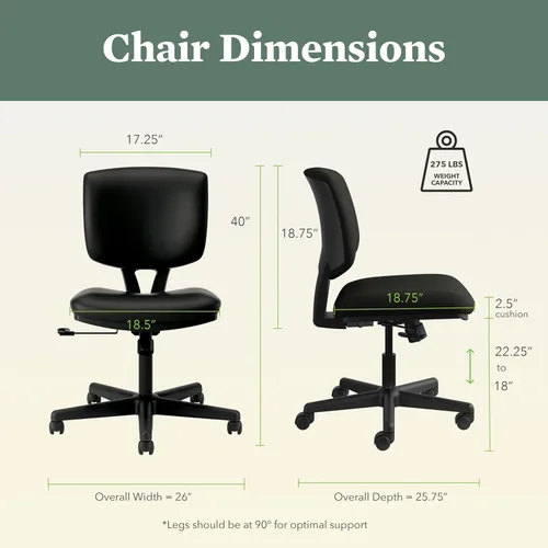 Miniatura 6 de HON Volt Silla sin brazos, ergonómica ajustable con inclinación central, reclinable, respaldo y asiento de cuero, sillas de escritorio giratorias