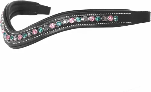 Exion Curved Crystal Browband for Horses – Soft Padded Bling English Bridle Brow Band | Dressage, Show, Jumping | Black, Brown