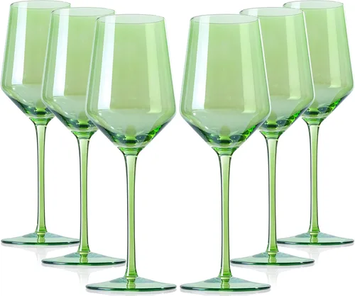 Miniatura 10 de comfit Juego de copas de vino de colores de 6 a 15 onzas sopladas a mano con tallo largo y borde delgado, copas de vino rojo/blanco, copas de vino