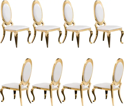 Miniatura 13 de ACEDÉCOR Sillas de comedor blancas y doradas, modernas sillas de piel sintética blanca, magnífica silla ovalada con respaldo de acero inoxidable