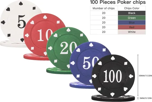 Miniatura 2 de Professional Poker Chips Set, Denomination Poker Chips with Dice Striped Pattern for Card Blackjack Games & Parties - 100 Pieces