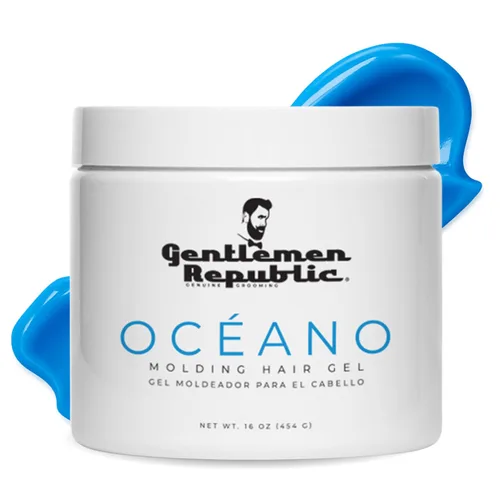 Gentlemen Republic Oceano Gel para el cabello para hombre, 16 onzas, gel de peinado de alto brillo y fuerte sujeción táctil para cabello, fórmula