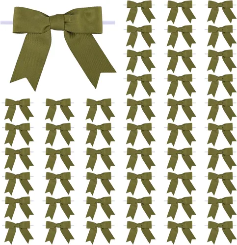 Miniatura 48 de Meseey 50 lazos de grogrén de 3 pulgadas, color gris plateado, preatados, para bolsas de golosinas, cesta de envoltura de regalo, boda, baby shower