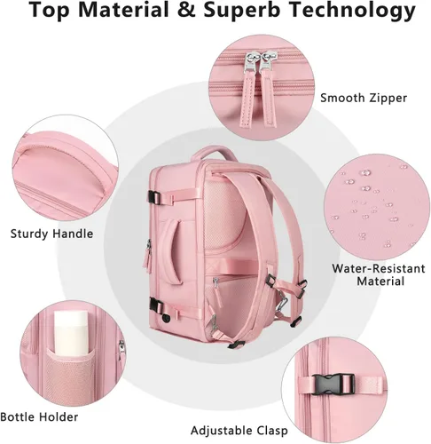 Miniatura 45 de Mochila de Viaje Snoffic para Mujer, Negro, 17 pulg.