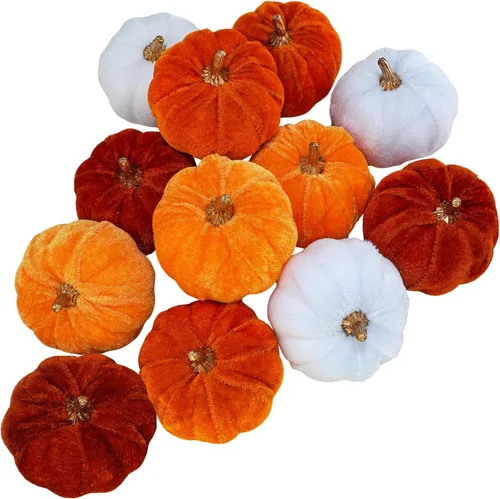 Miniatura 9 de Winlyn 12 calabazas decorativas de tela pequeña en azul y blanco, chinoiserie chic, calabazas de espuma de 3 pulgadas para regalos, otoño, boda