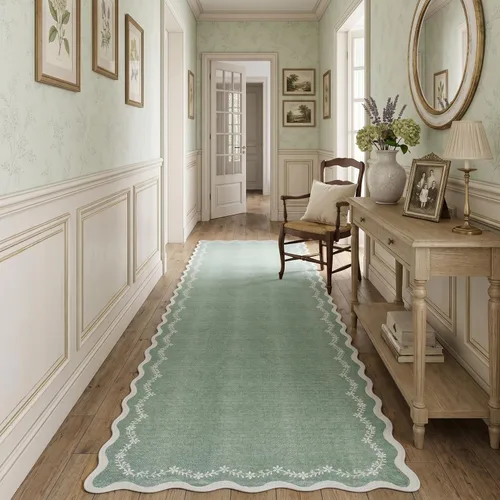 Miniatura 50 de GarveeHome Alfombra de entrada festoneada, 2 x 3, color azul sólido, lavable, alfombra floral para entrada interior, alfombra floral antideslizante