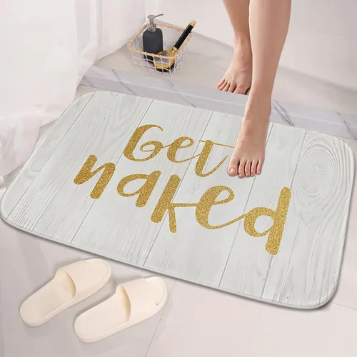 Miniatura 2 de Gold Get Naked - Juego de alfombras y tapetes de baño de tela dorada y blanca, 3 piezas de espuma viscoelástica, tapete de baño de terciopelo