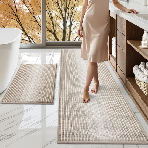 Miniatura 17 de BSICPRO Juegos de Alfombras y Tapetes para Baño, Juego de Alfombra de Baño de Felpilla Gruesa Absorbente de 2 Piezas Antideslizante, Tapetes Suaves