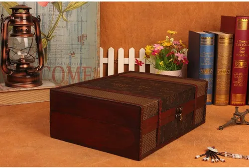 Miniatura 7 de Cabilock Organizador de collares, cajas de almacenamiento de escritorio de madera, caja del tesoro de madera para libros, caja de documentos