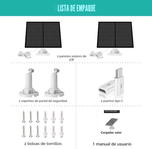 Miniatura 7 de Panel solar para cámara de seguridad, panel solar USB de 5 W para micro USB y puerto USB-C para cámara de batería recargable al aire libre, paneles