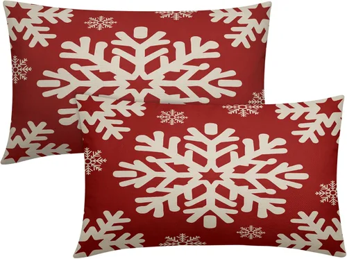 Miniatura 41 de Fundas de almohada decorativas de Navidad negras 40x40 cm con copos de nieve blancos de Navidad, juego de 2, temática rústica de invierno