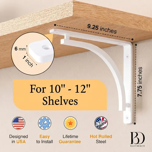 Miniatura 2 de Balin Designs - Soportes clásicos negros resistentes para estantes de 8 pulgadas, soporte en L, soporte para montaje en pared, soporte de metal