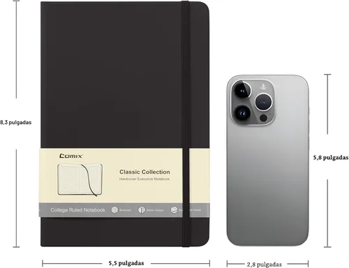 Miniatura 2 de Comix Paquete de 6 cuadernos rayados para el trabajo, 240 páginas, 5.5 x 8.3 pulgadas, negro, tapa dura, tamaño A5 mediano con rayas universitarias