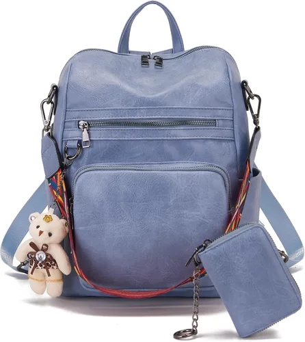 Miniatura 11 de Qiyuer Mochila de piel sintética para mujer, bolso de hombro convertible de viaje para mujer, color negro