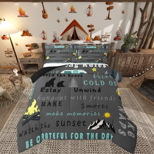 Miniatura 45 de Juego de edredón de camper tamaño matrimonial, edredón acolchado para adolescentes y niños, juego de ropa de cama rústica de granja para niños