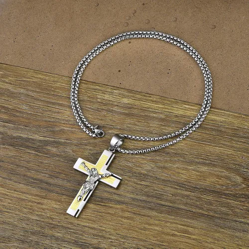 Miniatura 5 de YL Collar de cruz para hombre de acero inoxidable con colgante de crucifijo de cadena Rolo de Jesucristo, joyería de oración del Señor