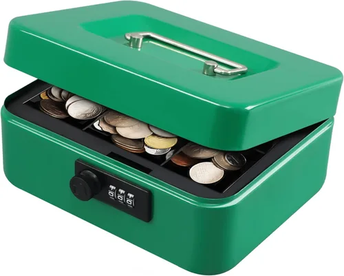 Miniatura 24 de KYODOLED Caja de dinero grande con cerradura de combinación, caja de dinero de metal segura con bandeja para dinero para caja de seguridad de 9.84 x