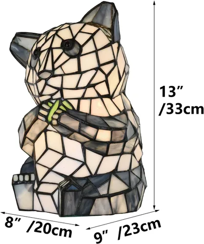 Miniatura 6 de Bieye L10831 Oso Panda Sentado Comiendo Disparos de Bambú Estilo Tiffany Lámpara de mesa de acento de vidrieras Luz de noche para decoración