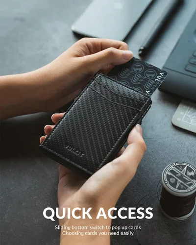 Miniatura 45 de VULKIT Billeteras delgadas para hombre, con bloqueo RFID, diseño minimalista con capacidad para hasta 11 tarjetas, Negro -, Minimalista