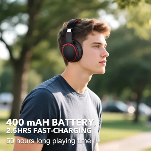 Miniatura 4 de B10 auriculares Bluetooth supraaurales, 2 modos de música EQ (Normal/Graves) y 50 horas de reproducción, auriculares inalámbricos con micrófono