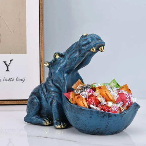 Miniatura 5 de Figurita de hipopótamo de resina para dulces y cuenco para llaves - Estatua única de hipopótamo de resina para decoración de escritorio de oficina