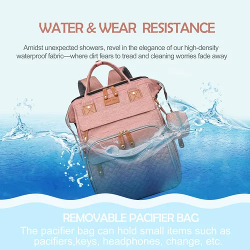 Miniatura 6 de Mochila para pañales con cambiador, bolsa de bebé de viaje multifunción, bolsa de bebé impermeable, bolsa de mamá de gran capacidad, bolsa de Rosa