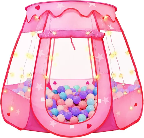 TooyBing Tienda de campaña desplegable de princesa con luz de estrella, juguetes para niñas de 1, 2, 3 años, regalo de cumpleaños, pozo de pelotas
