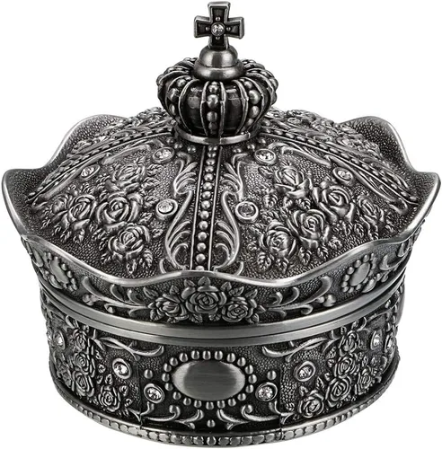 Hipiwe Joyero vintage, organizador de almacenamiento de cofre del tesoro con diseño de corona antigua, caja de regalo de recuerdo para niñas y