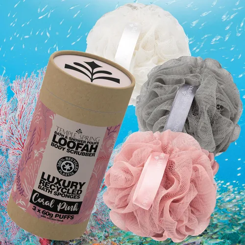 Miniatura 7 de Temple Spring Esponja de malla suave para ducha, paquete de 3 (2.12 onzas cada uno), exfoliante corporal suave para espuma rica y piel suave