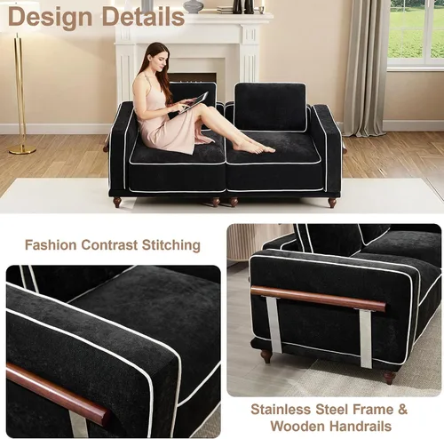 Miniatura 5 de Sofá biplaza modular de 80 pulgadas, sofá modular Cloud con reposabrazos y patas de madera, cómodo sofá tapizado de 2 plazas para sala de estar