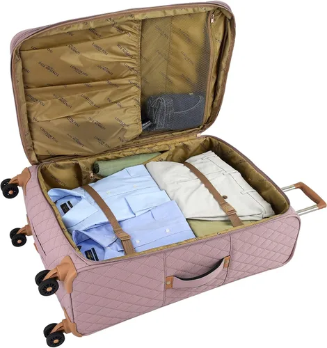 Miniatura 3 de LONDON FOG Queensbury Softside - Spinner, extensible de 24 pulgadas, oro rosa, Oro Rosa, London Fog Queensbury Softside - Spinner, extensible de 24