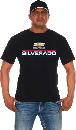 JH DESIGN GROUP - Camiseta para hombre con logotipo de Chevy Silverado envejecido color rojo blanco y azul