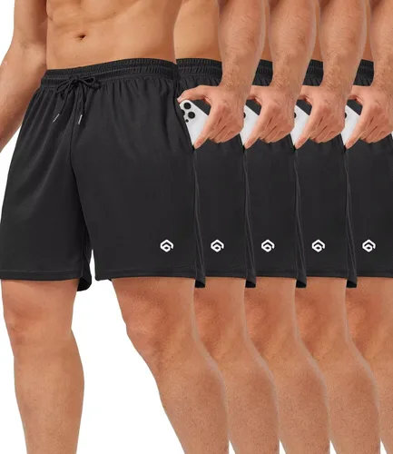 Miniatura 10 de lomsoe 5 Pack Gym Shorts Men 5 Inch Quick Dry Mesh Shorts Men Lightweight Training Athletic Running Shorts with Pockets