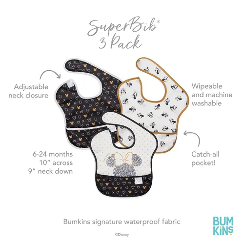 Miniatura 5 de Bumkins Baberos de Disney para niña o niño, SuperBib para bebés y niños pequeños de 6 a 24 meses, imprescindibles para comer, alimentar, destete