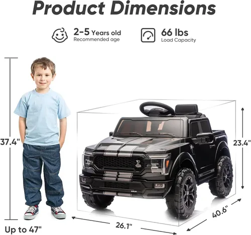 Miniatura 9 de Hikiddo Ford Shelby F-150 con Licencia 24V Juguete de Montar para Niños, Coche Eléctrico para Niños con Control Remoto, Motores de 400W - Negro