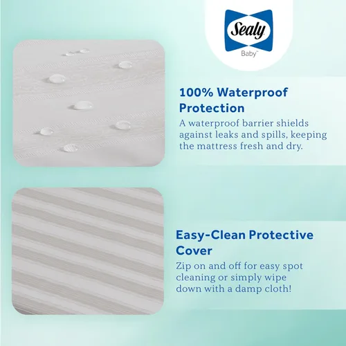 Miniatura 5 de Sealy Baby Colchón para cuna con diseño de mariposa y ajuste de cama infantil, espuma americana de primera calidad, lavable y fácil de limpiar, Raya